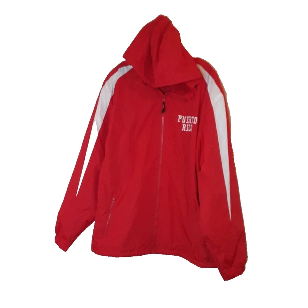 Sport-Tek Puerto Rico Mens‎ XL Hooded Jacket Red White Full Zip Polyester
